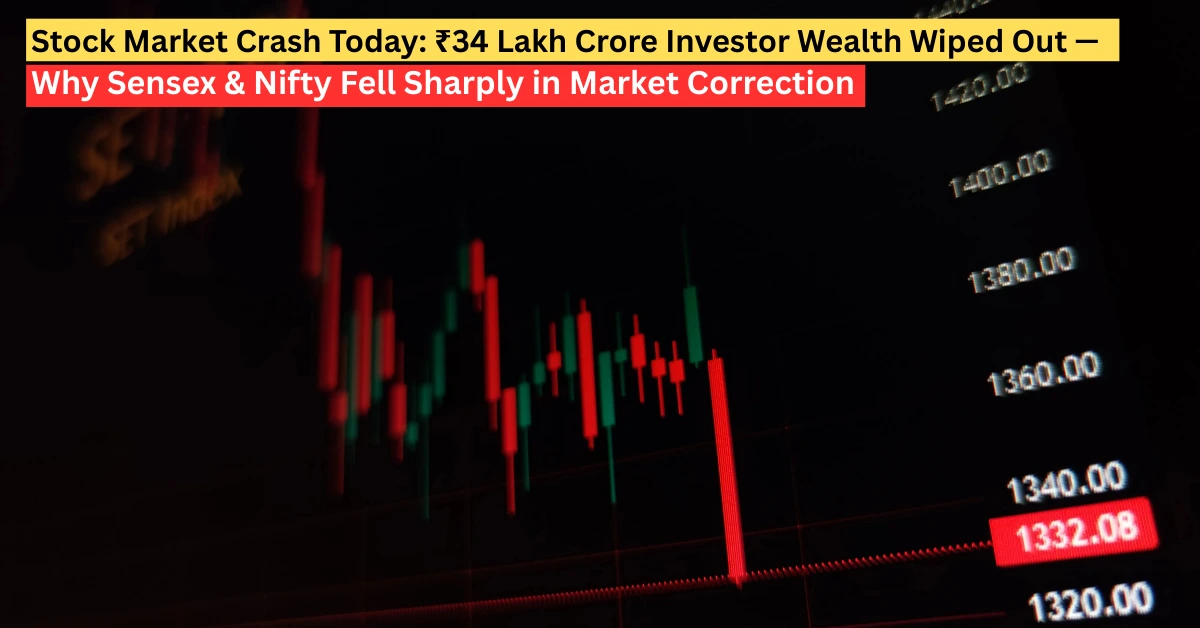 Stock market crash chart showing Sensex and Nifty falling during market correction
