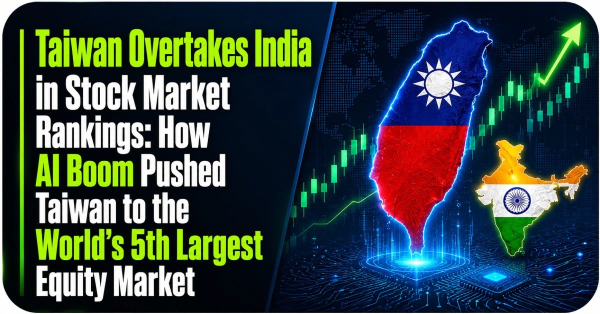 Taiwan overtakes India in stock market rankings as AI boom and TSMC rally push Taiwan to world’s 5th largest equity market.