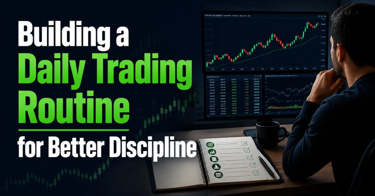 A trader planning the day with a routine checklist beside a laptop.