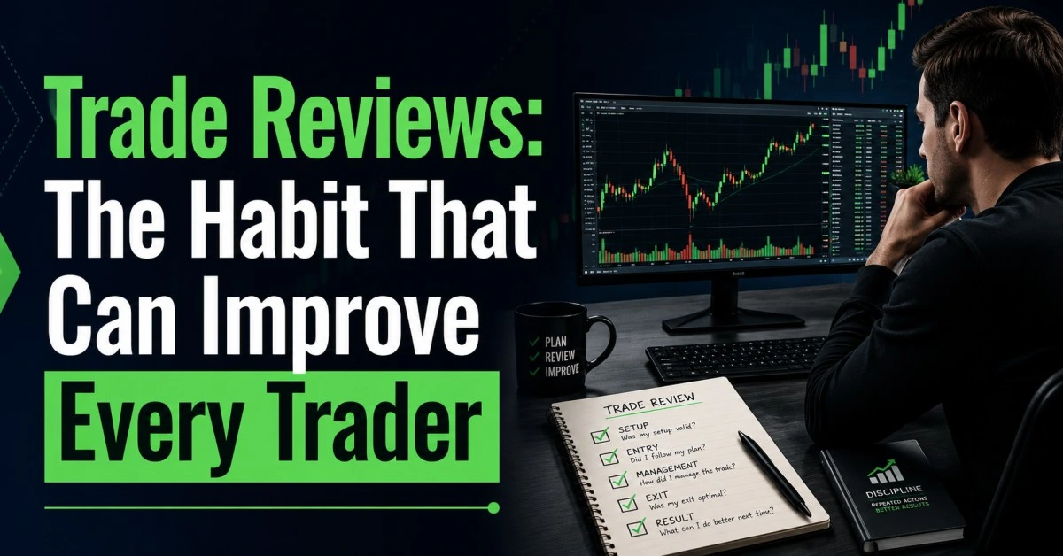 A trader reviewing past trades and analyzing performance on a chart.
