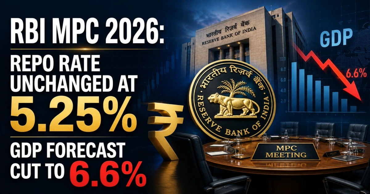 RBI MPC 2026 repo rate unchanged at 5.25 GDP forecast cut to 6.6 percent