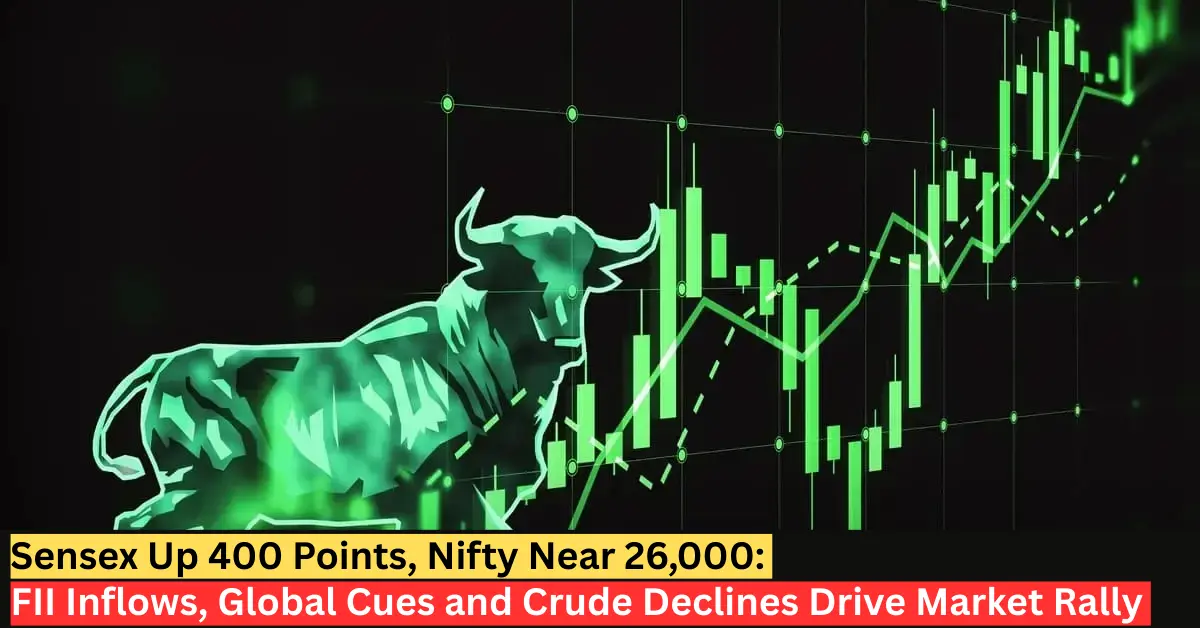 Sensex jumps 400 points as Nifty nears 26,000 amid strong FII inflows