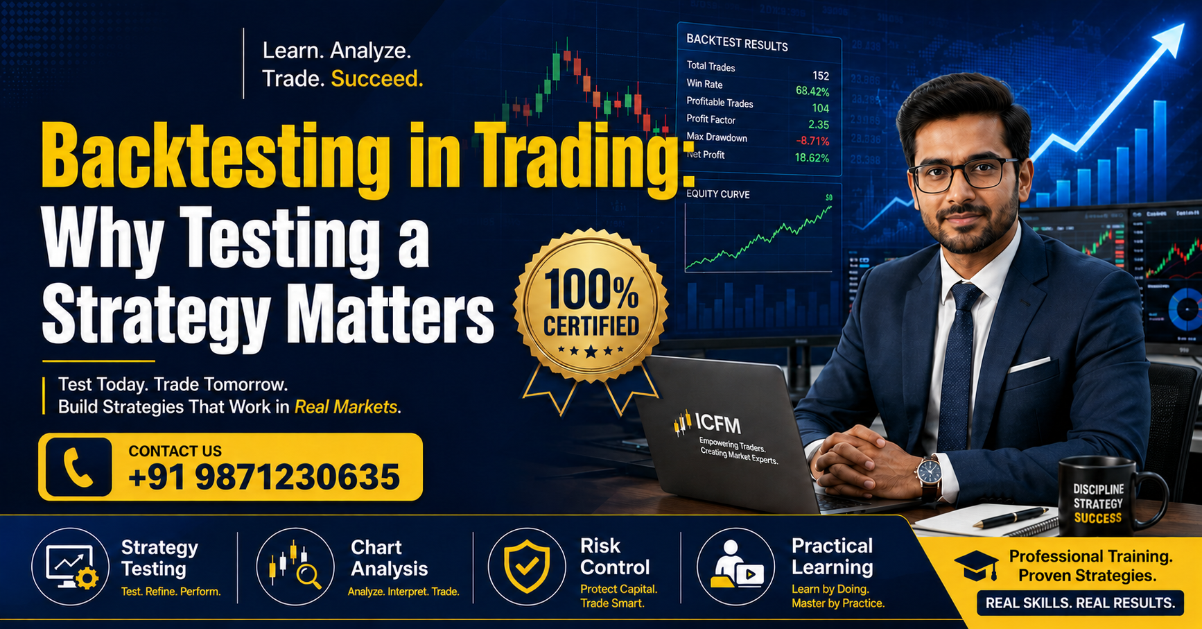 A computer screen displaying a backtesting result graph for a trading strategy.