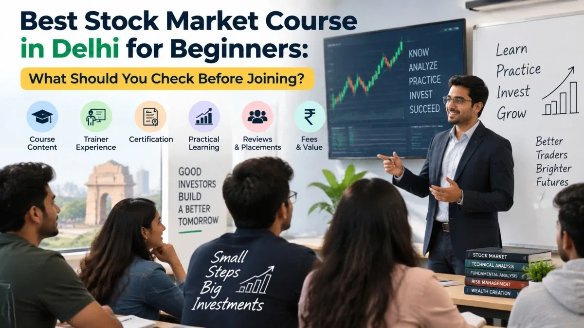 Best stock market course in Delhi for beginners — ICFM trainer explaining charts to students in classroom