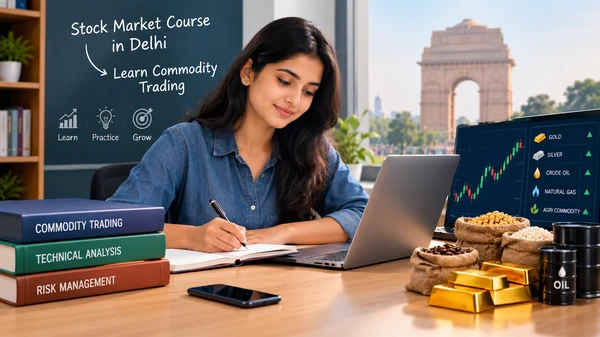 How the best stock market course in Delhi helps students learn commodity trading with market charts, gold, silver, wheat, and oil.